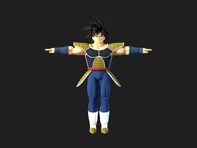 Detailed Anime Character With Muscular Build Blue Yellow Costume And Open Arms 3d model