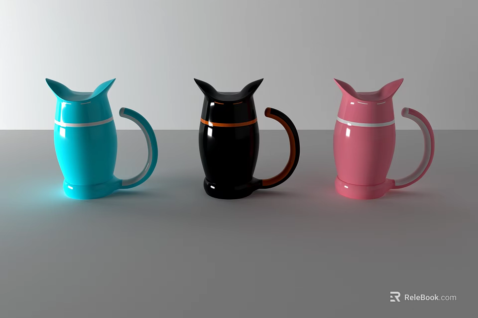 Modern Tea Cups With Blue Black Pink Colors And Unique Handle Design 3d model 