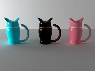 Modern Tea Cups With Blue Black Pink Colors And Unique Handle Design 3d model