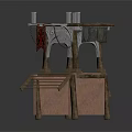 Medieval Wooden Torture Device With Metal Candlesticks Striped Platform And Chains