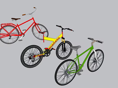Colorful Bicycles With Red Yellow Green Frames And Modern Design Features 3d model