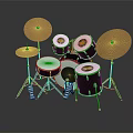 Professional Drum Set With Snare Bass Tom Drums And Brass Cymbal Stands