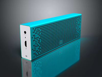 Blue Bluetooth Speaker With Sleek Portable Design Mesh Pattern And LED Lights On Reflective Surface 3d model