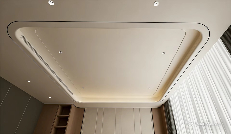 Modern Ceiling Design With Recessed Lights And Smooth Framed Surface 3d model 