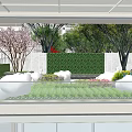 Modern Garden Landscape Design With Plaza Green Plants And Glass Architecture