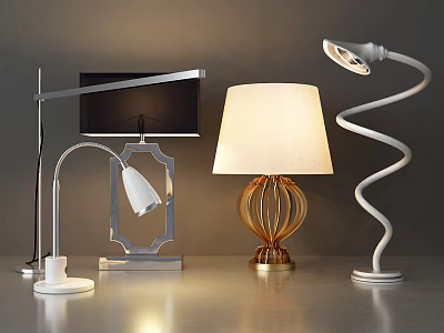 Table Lamps With Various Modern Designs Metal Bases And Fabric Shades 3d model