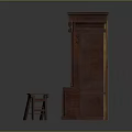 Large Wooden Bookshelf Furniture With Multiple Compartments Filled With Books And Small Wooden Stool