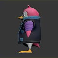 Cartoon Penguin Character With Pink Head Purple Top And Blue Vest Yellow Feet