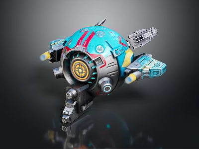 Vibrant Spherical Spacecraft With Mechanical Thrusters And Colorful Details For Cosmic Exploration 3d model