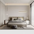 Minimalist Bedroom Interior Design With Light Wall Upholstered Headboard Soft Pillows And Strip Light