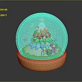 Christmas Snow Globe Displaying Decorated Tree Star Colored Ornaments And Gift Boxes On Yellow Base