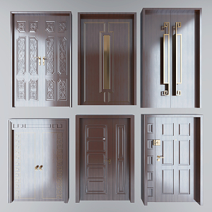 New Chinese-style double-door double-open solid wooden door 3d model