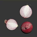 Fresh Vibrant Red Onion With Sliced Halves On Gray Background