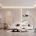 Modern Living Dining Room Interior Design With Beige Sofa Floor Lamp Round Rug Green Plants
