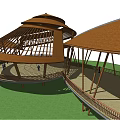 Roadside Facility With Unique Curved Roofs And Wooden Frame Structure In Green Area