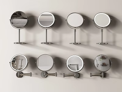 Modern Round Bathroom Mirrors With Metal Stands Tabletop And Wall Mounted Design 3d model