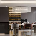 Modern Dining Living Room Interior Design With Chandelier Dining Table Wine Storage Cabinets And Chairs