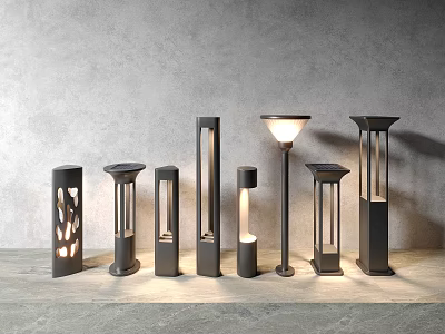 Modern Outdoor Lights With Diverse Designs For Garden And Pathway Decoration 3d model