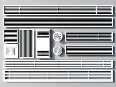 Different Designs of Air Conditioner Vents Including Grilles and Linear Styles for Home and Office 3d model