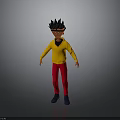 3D Cartoon Character With Spiky Black Hair Glasses Yellow Shirt Red Pants Blue Shoes
