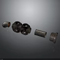 Rusty Metal Equipment Parts Such As Bearings And Connectors Lying On Surface