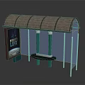 Modern Bus Shelter Design Featuring Arched Roof Green Pillars Transparent Panels Information Display And Bench