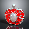 Fashionable Apple Shaped Pendant With Red Silver Design And Central White Gemstone