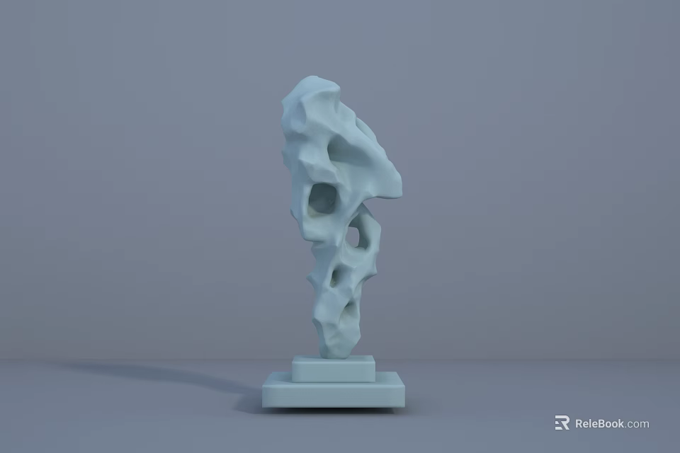 Abstract Sculpture Carving With Hollow Holes White Material And Square Base 3d model 