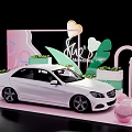 Decorative Display Shelves With White Car Model Her's Collection Neon And Curved Pink Green Decor