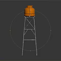 Orange Water Tower Structure With Metal Support Frame And Ladder