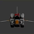 3D Rendered Sci Fi Spaceship Model Red Silver Body Orange Wings And Cannon Details