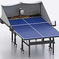 Professional Ping Pong Table With Blue Tabletop White Lines Automatic Ball Launcher Net And Wheels 3d model