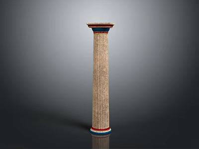 Fluted Classical Column With Ornate Capital Intricate Carvings And Colorful Base 3d model