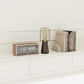 Decorative Ornament Set Including Flip Clock Glass Shade Lamp Curved Decor And Books On Cabinet