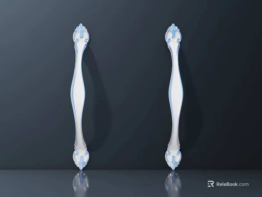 Luxury Style Silver Cabinet Handles with Elegant Carved Design Shiny Reflective 3d model 