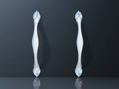 Luxury Style Silver Cabinet Handles with Elegant Carved Design Shiny Reflective 3d model