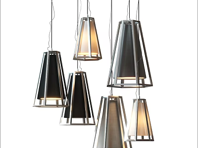 Modern Geometric Pendant Lights With Metal Frame And Cone Shaped Illuminated Design 3d model