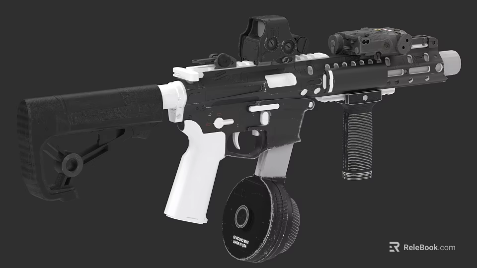 Modern Tactical Rifle With Scope Magazine Tactical Grip And Black White Design 3d model 