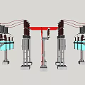 Industrial Electrical Equipment With Red Connecting Wires And Green Base Structures