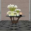 Modern hotel end view table porch table ornaments floral moss combination 3d model