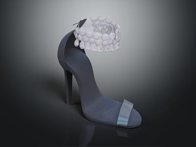 Women's Fashionable Gray High Heels With Transparent Strap And Decorative Beaded Hat Design 3d model