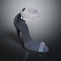 Women's Fashionable Gray High Heels With Transparent Strap And Decorative Beaded Hat Design