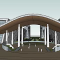 Modern Urban Architecture Complex Featuring Multiple Buildings With Contemporary Roof Structures And Green Spaces