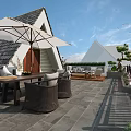 Rooftop Courtyard Garden Design With Outdoor Dining Set Patio Umbrella And Green Plants