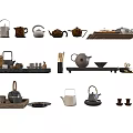 Elegant Tea Sets Collection With Various Teapots Cups Trays And Serving Accessories 3d model