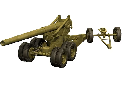 Military Heavy Artillery Weapon With Long Barrel And Large Wheels 3d model