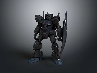 Sci Fi Mecha Robot Character In Black Armor With Shield And Mechanical Design 3d model
