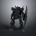 Sci Fi Mecha Robot Character In Black Armor With Shield And Mechanical Design