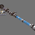 Steampunk Style Weapon With Gear Mechanism Serrated Blade Metal Parts And Blue Handle