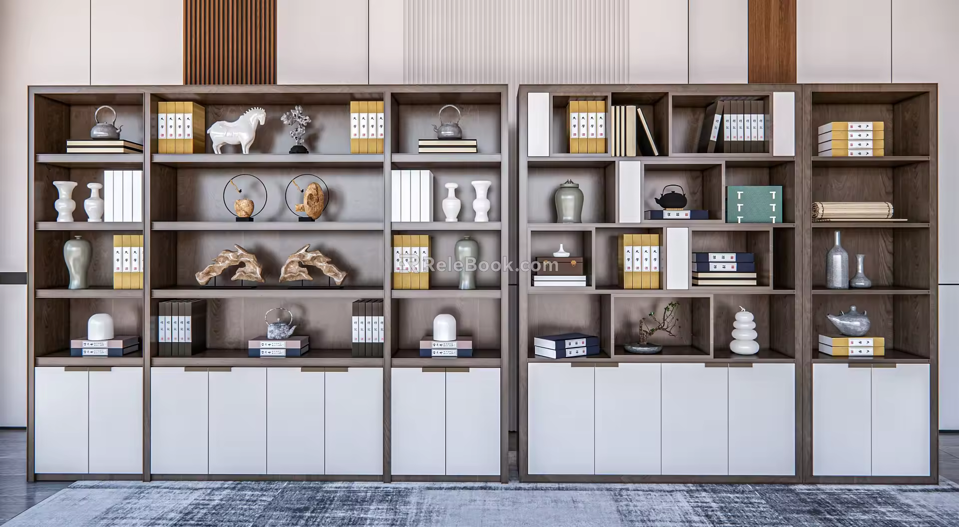 New Chinese-style Bookcase Bookshelf Cabinet Wall Cabinet Decorative Cabinet Storage Cabinet Storage Rack 3d model